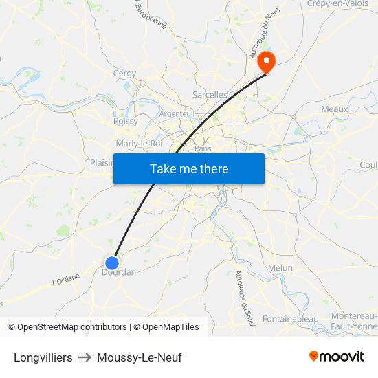 Longvilliers to Moussy-Le-Neuf map
