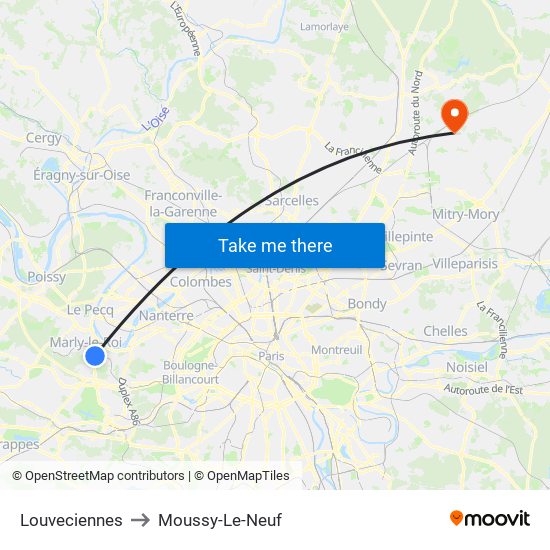 Louveciennes to Moussy-Le-Neuf map