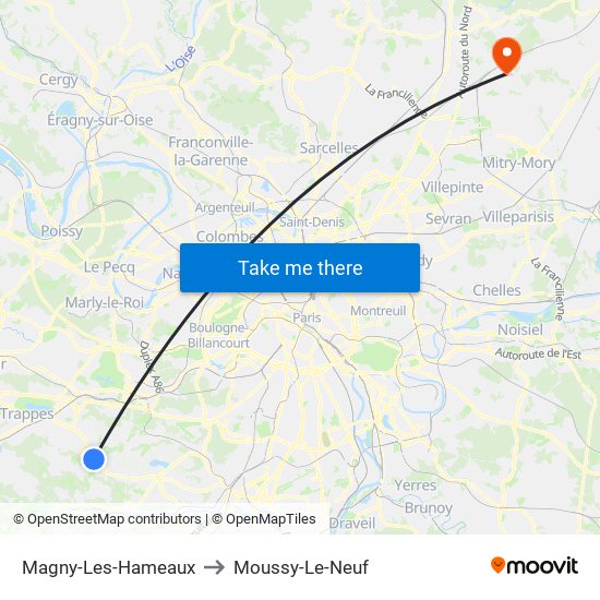 Magny-Les-Hameaux to Moussy-Le-Neuf map
