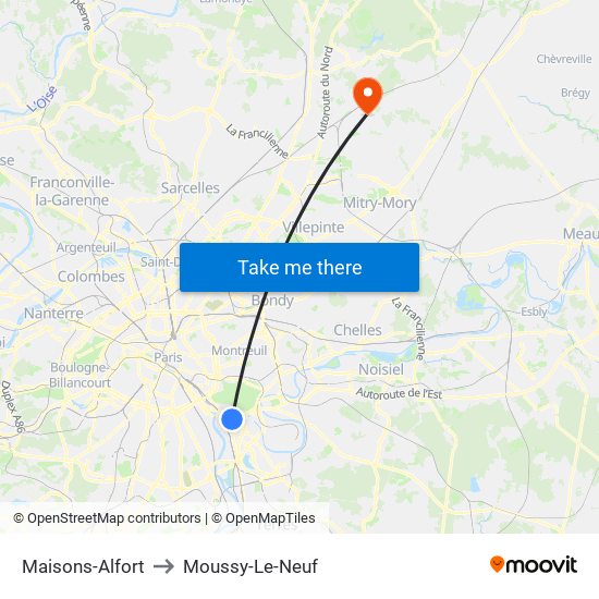Maisons-Alfort to Moussy-Le-Neuf map