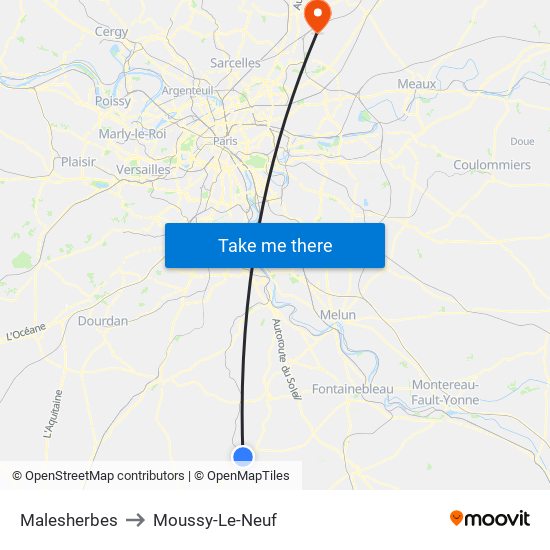 Malesherbes to Moussy-Le-Neuf map