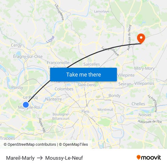 Mareil-Marly to Moussy-Le-Neuf map