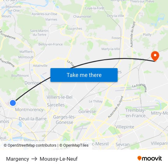Margency to Moussy-Le-Neuf map