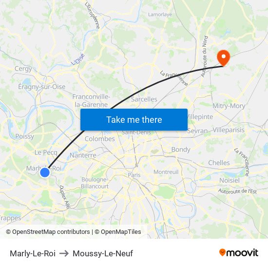 Marly-Le-Roi to Moussy-Le-Neuf map