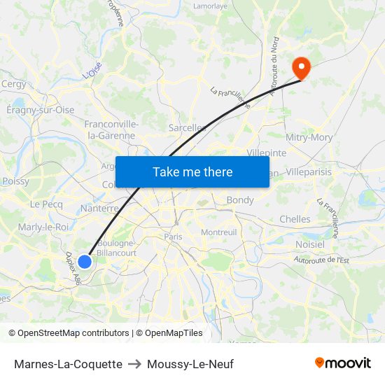 Marnes-La-Coquette to Moussy-Le-Neuf map