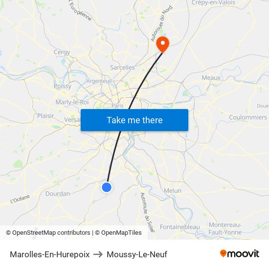 Marolles-En-Hurepoix to Moussy-Le-Neuf map
