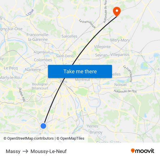 Massy to Moussy-Le-Neuf map