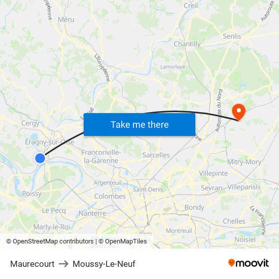 Maurecourt to Moussy-Le-Neuf map