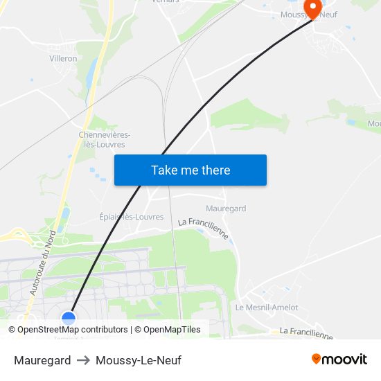 Mauregard to Moussy-Le-Neuf map
