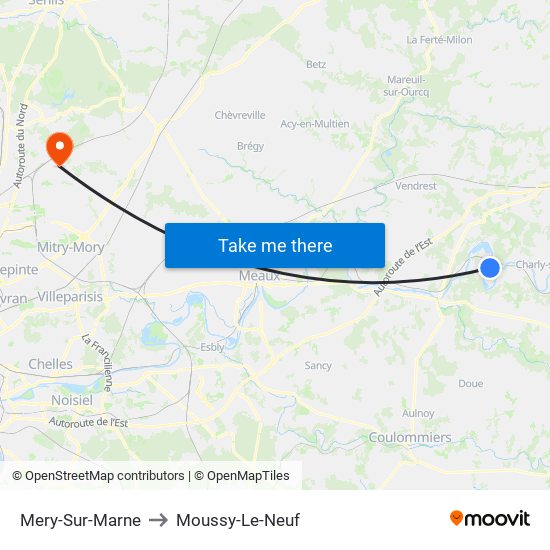 Mery-Sur-Marne to Moussy-Le-Neuf map