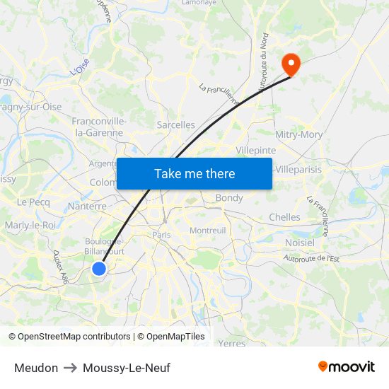 Meudon to Moussy-Le-Neuf map
