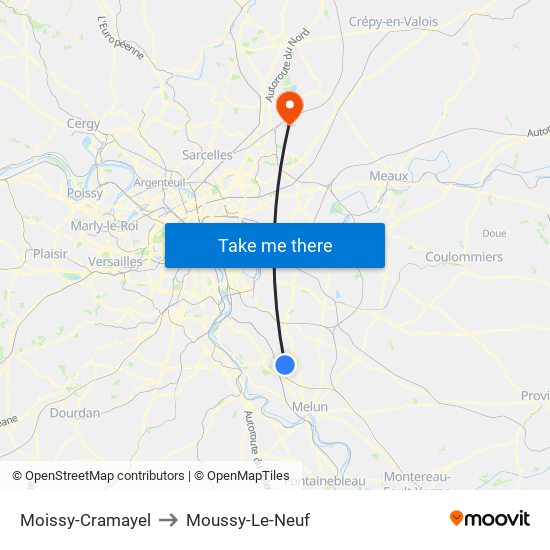 Moissy-Cramayel to Moussy-Le-Neuf map