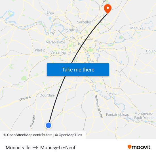 Monnerville to Moussy-Le-Neuf map