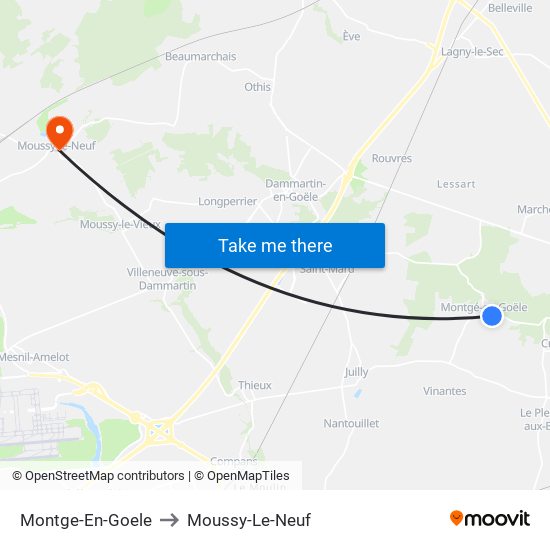 Montge-En-Goele to Moussy-Le-Neuf map