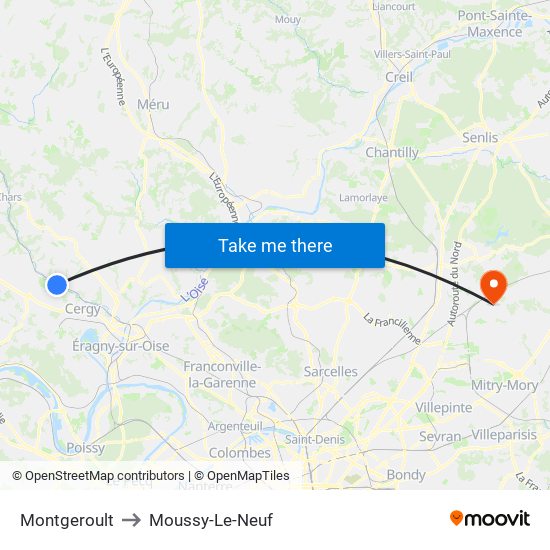 Montgeroult to Moussy-Le-Neuf map