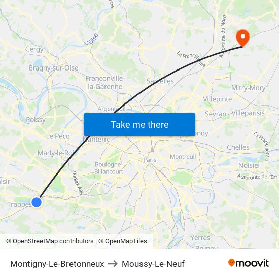 Montigny-Le-Bretonneux to Moussy-Le-Neuf map
