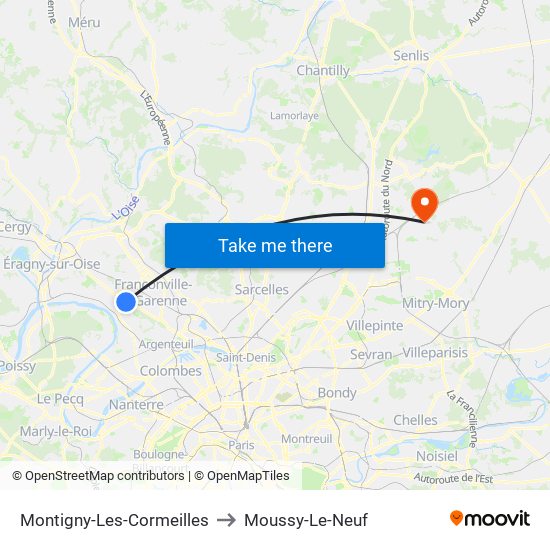 Montigny-Les-Cormeilles to Moussy-Le-Neuf map