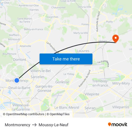 Montmorency to Moussy-Le-Neuf map