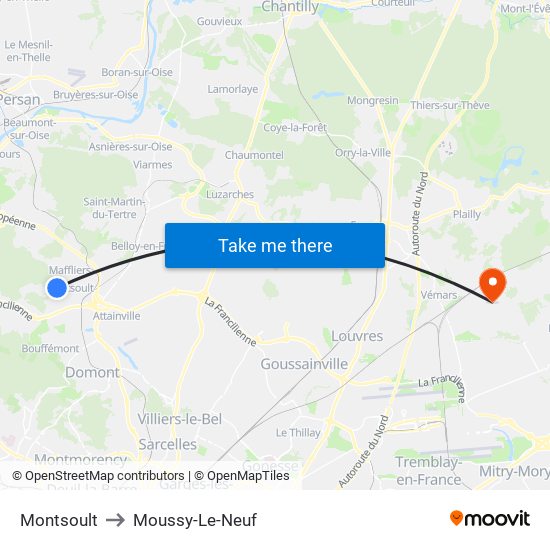 Montsoult to Moussy-Le-Neuf map