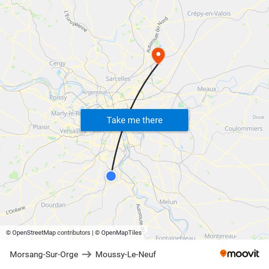 Morsang-Sur-Orge to Moussy-Le-Neuf map