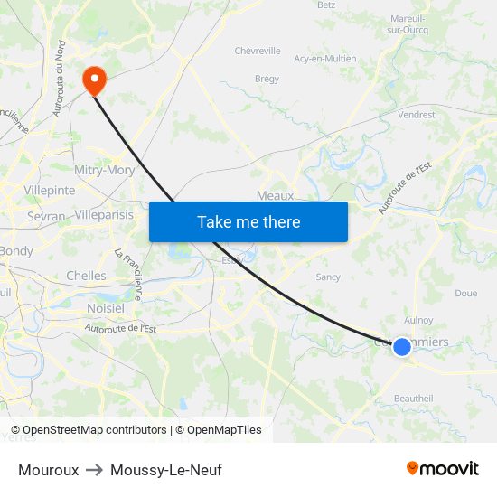 Mouroux to Moussy-Le-Neuf map