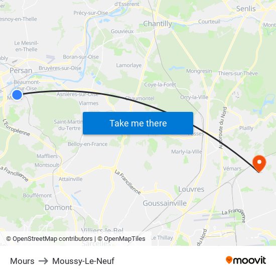 Mours to Moussy-Le-Neuf map