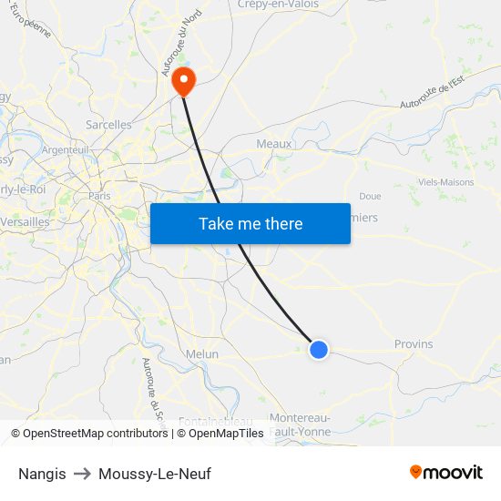 Nangis to Moussy-Le-Neuf map