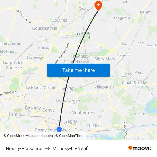 Neuilly-Plaisance to Moussy-Le-Neuf map