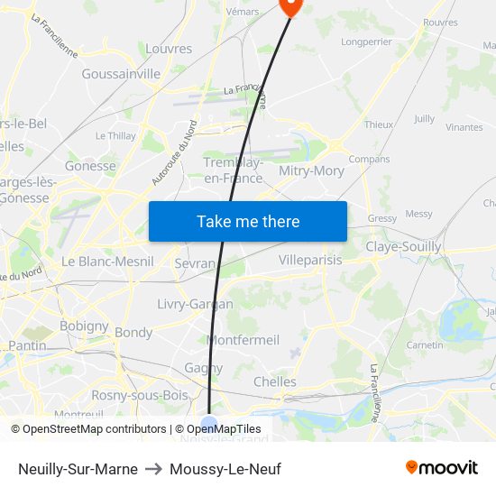 Neuilly-Sur-Marne to Moussy-Le-Neuf map