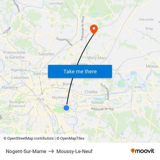 Nogent-Sur-Marne to Moussy-Le-Neuf map