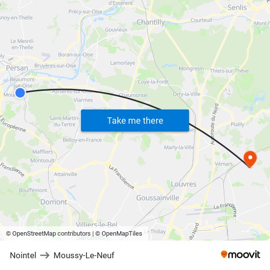 Nointel to Moussy-Le-Neuf map