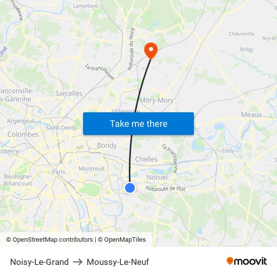 Noisy-Le-Grand to Moussy-Le-Neuf map