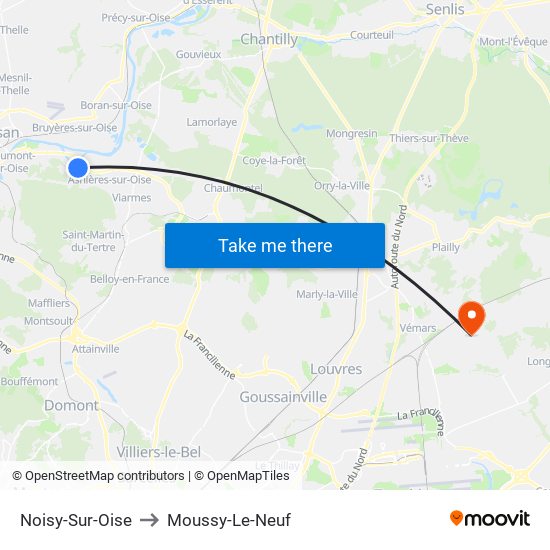 Noisy-Sur-Oise to Moussy-Le-Neuf map