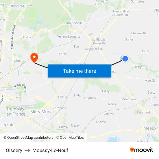 Oissery to Moussy-Le-Neuf map