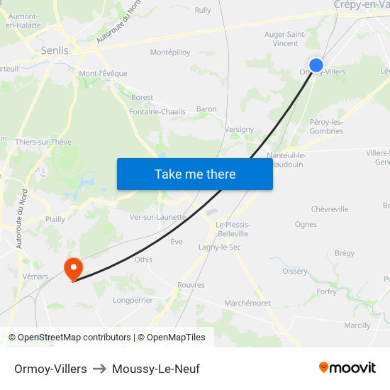 Ormoy-Villers to Moussy-Le-Neuf map