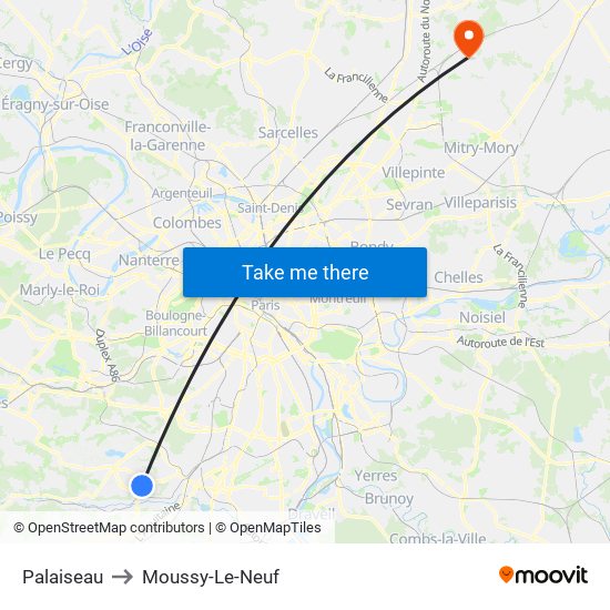 Palaiseau to Moussy-Le-Neuf map