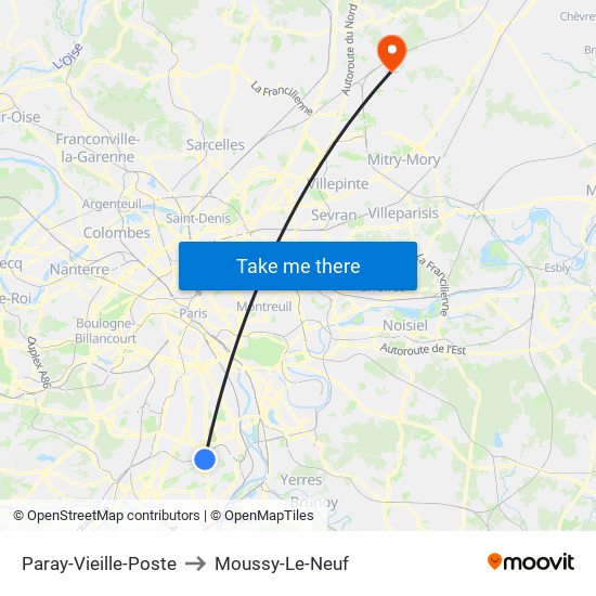 Paray-Vieille-Poste to Moussy-Le-Neuf map