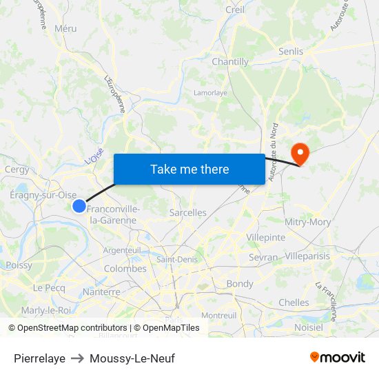 Pierrelaye to Moussy-Le-Neuf map