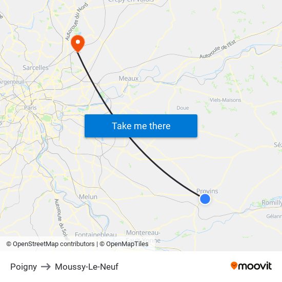 Poigny to Moussy-Le-Neuf map
