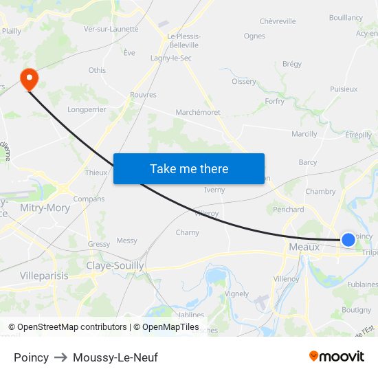 Poincy to Moussy-Le-Neuf map