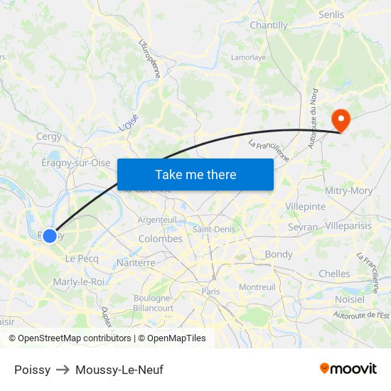 Poissy to Moussy-Le-Neuf map