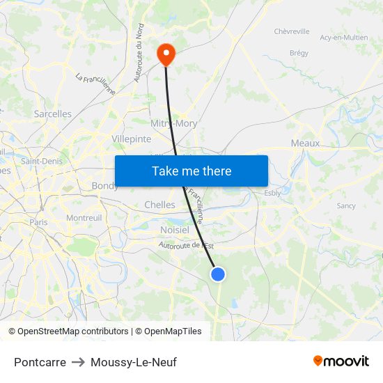 Pontcarre to Moussy-Le-Neuf map
