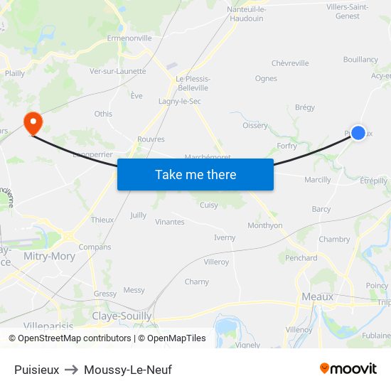 Puisieux to Moussy-Le-Neuf map