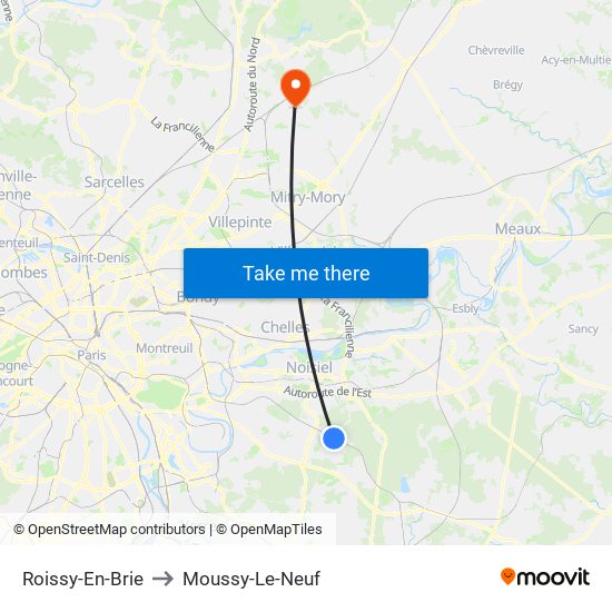 Roissy-En-Brie to Moussy-Le-Neuf map