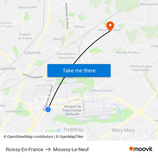 Roissy-En-France to Moussy-Le-Neuf map