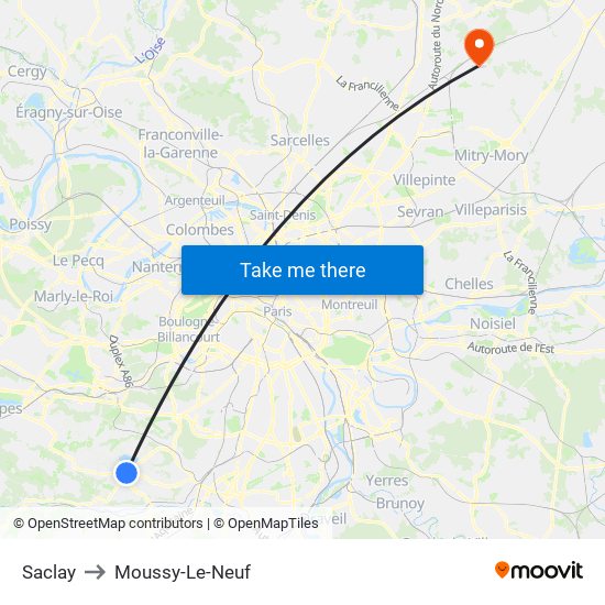 Saclay to Moussy-Le-Neuf map