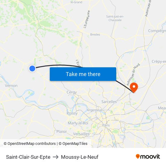 Saint-Clair-Sur-Epte to Moussy-Le-Neuf map