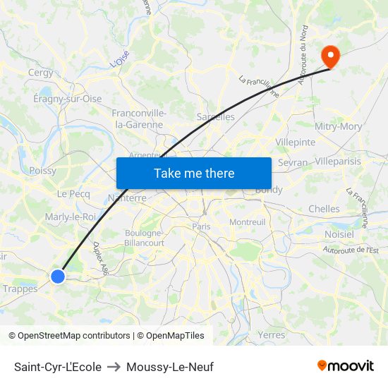 Saint-Cyr-L'Ecole to Moussy-Le-Neuf map
