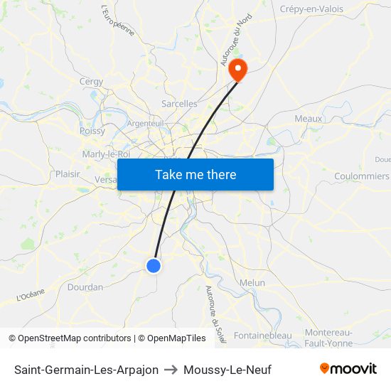 Saint-Germain-Les-Arpajon to Moussy-Le-Neuf map