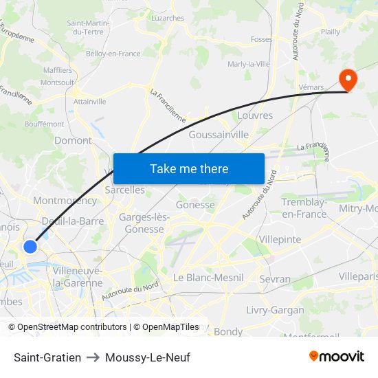 Saint-Gratien to Moussy-Le-Neuf map